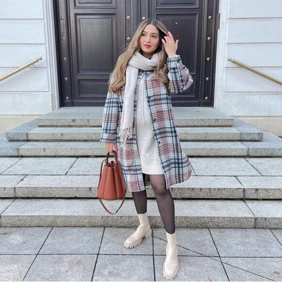 ZARA Long Plaid Jacket Overshirt Coat Bloggers - Picture 9 of 13